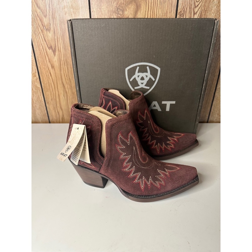 Ariat Dixon Merlot Suede Western Ankle Boots Snip Toe 10046867 Womens